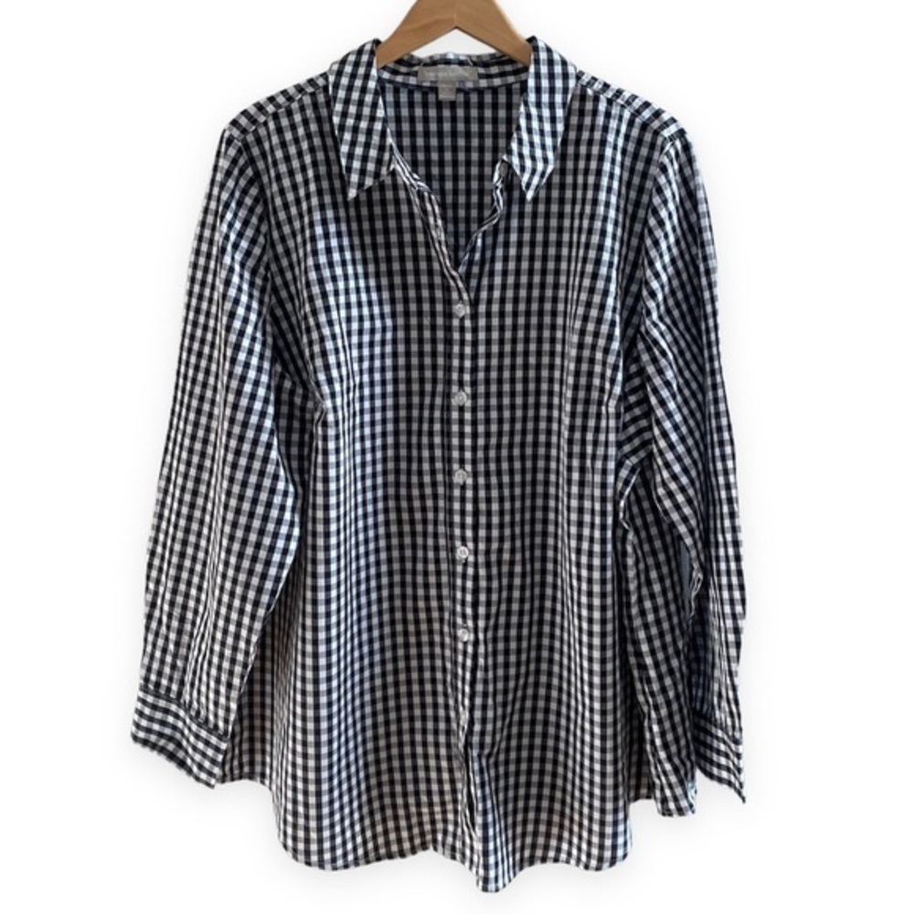 Woman Within Black/White Gingham Button Down NWOT
